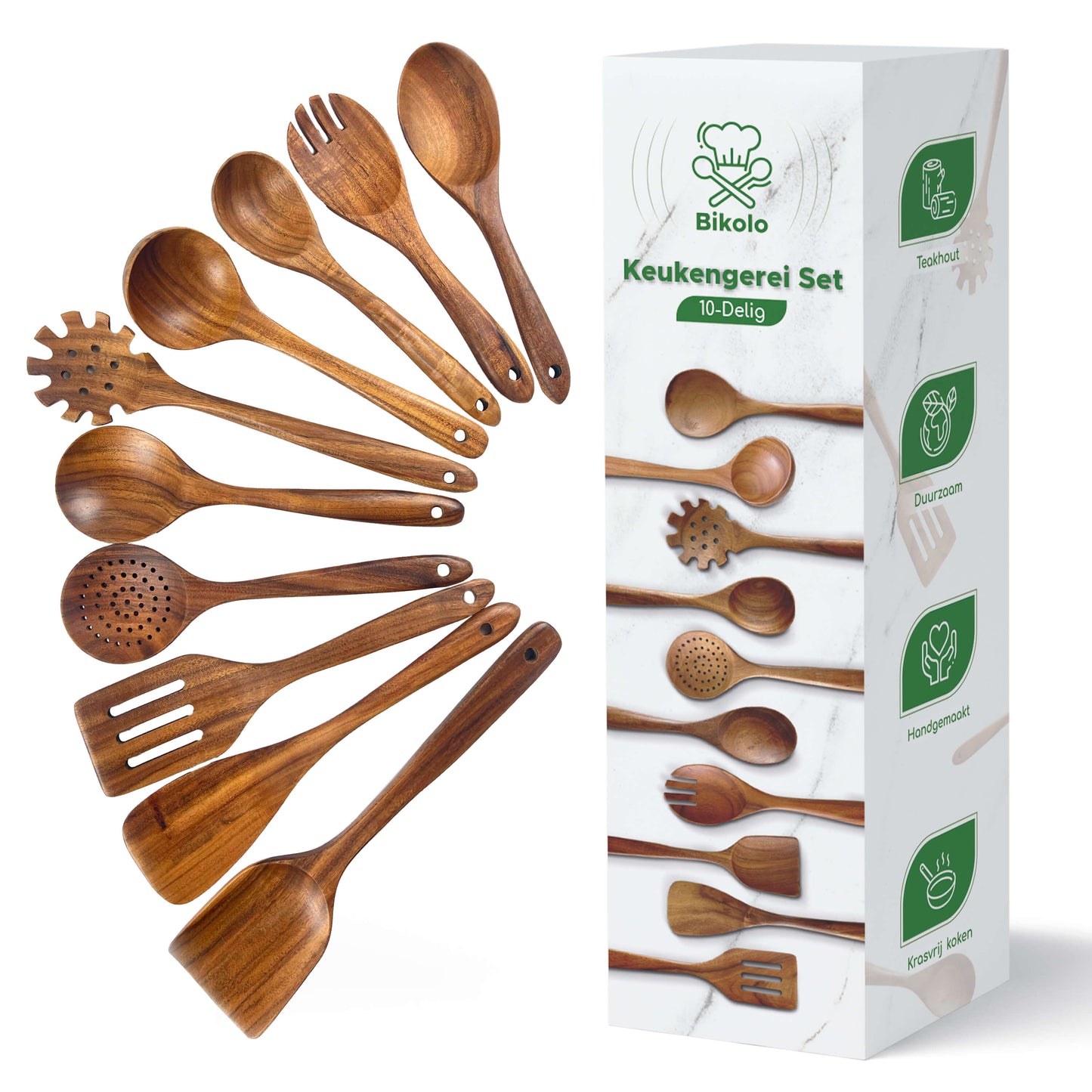 houten keukengerei set 10-delig