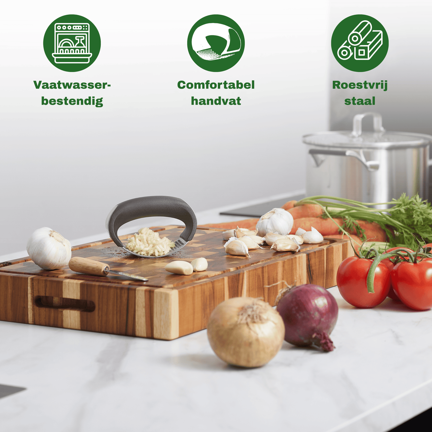 knoflookpers met comfortabel handvat