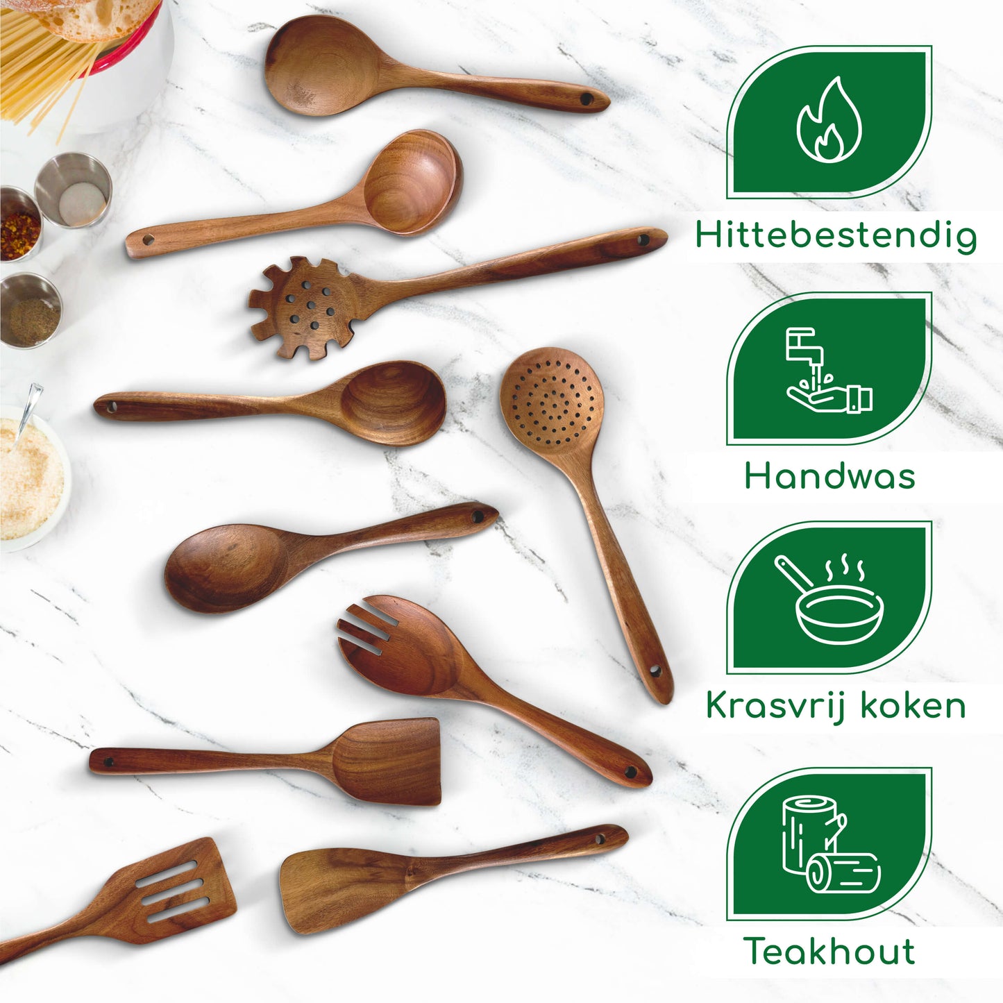 kookgerei set 10-delig hout