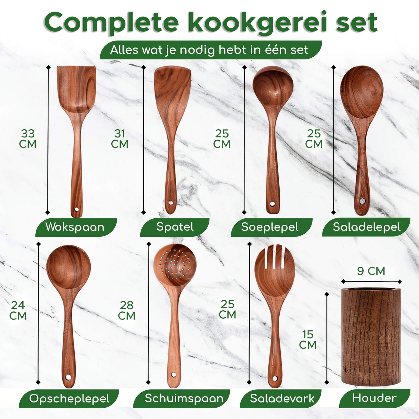 keukengerei set van hout met houder