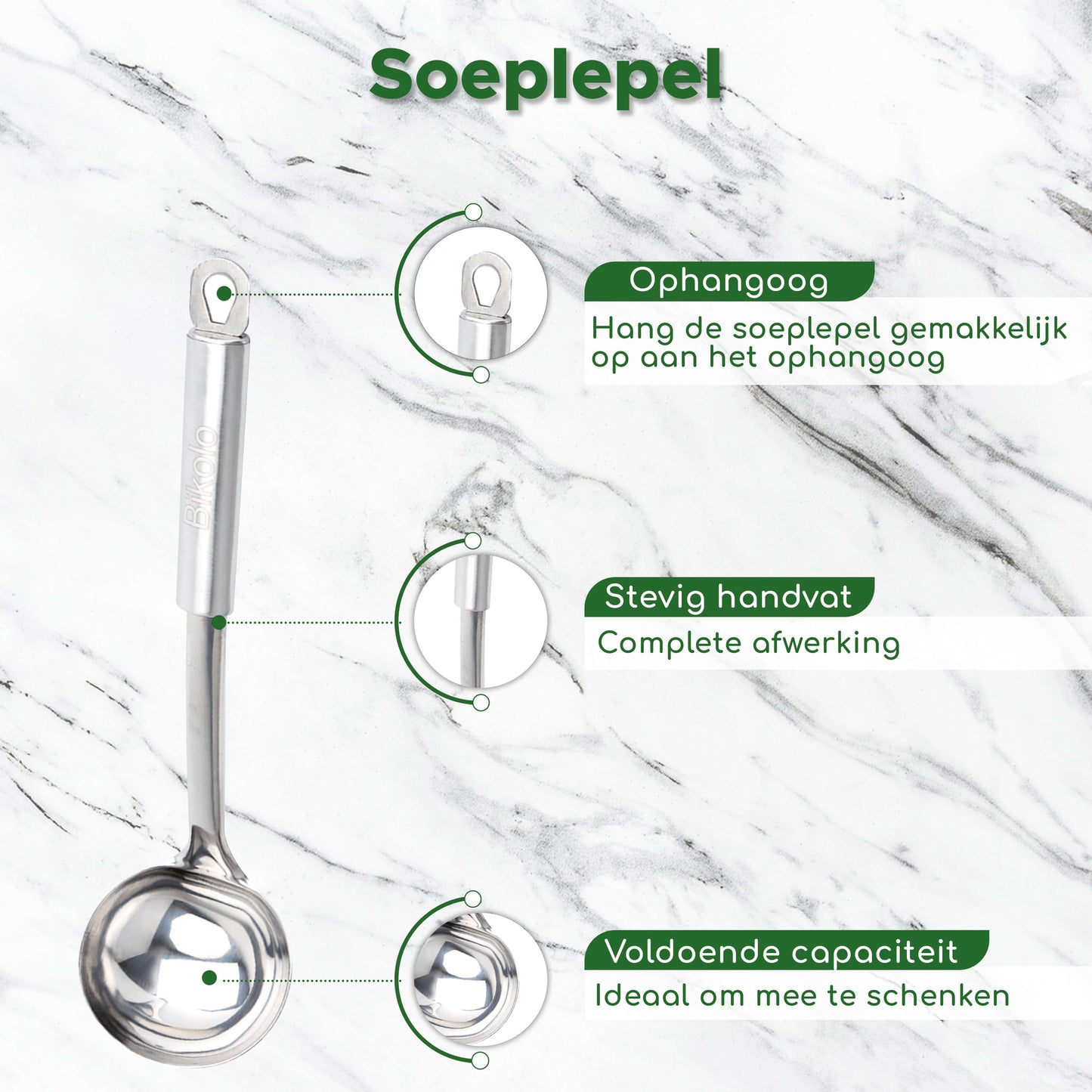 soeplepels met ophangoog en gemaakt van rvs