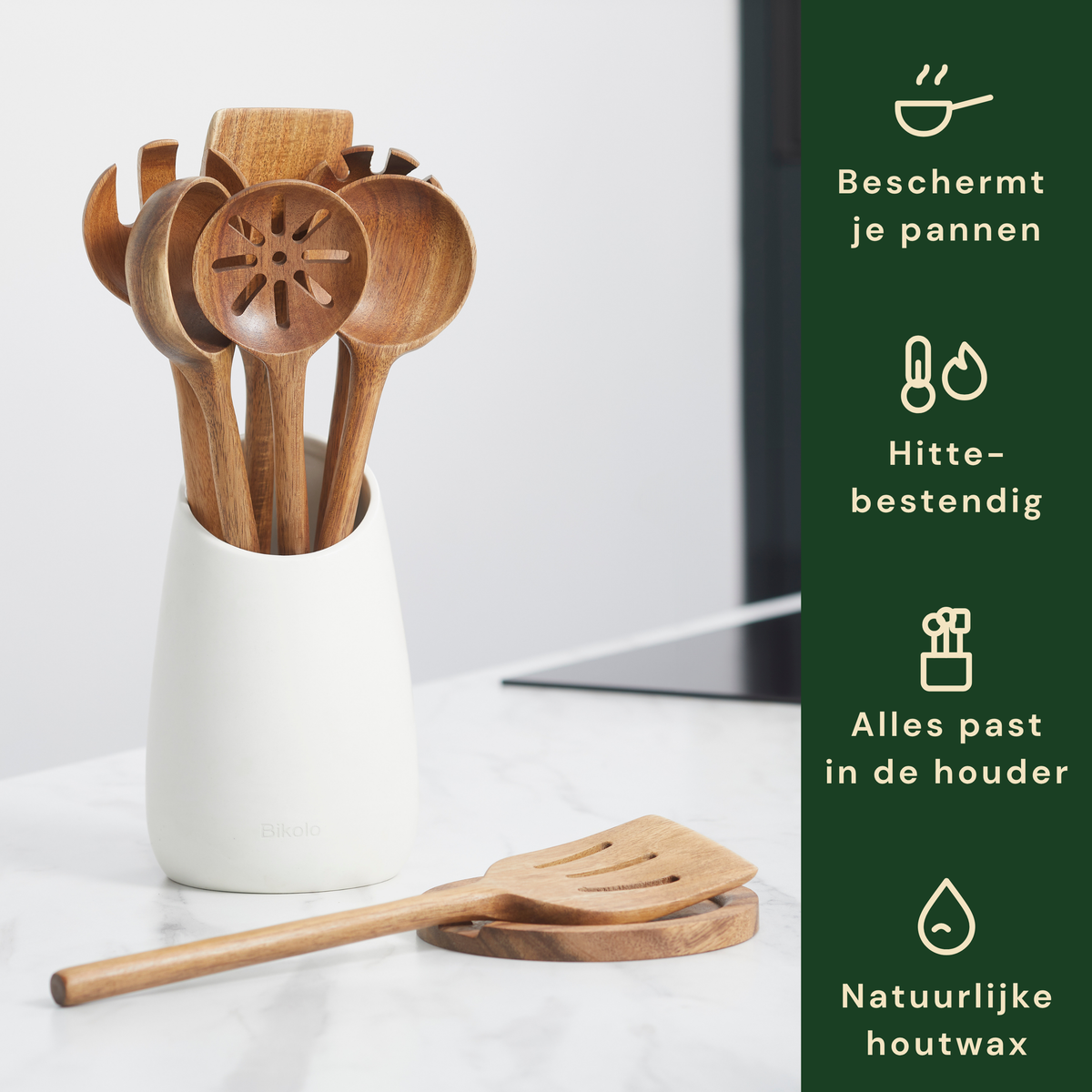 Bikolo® Keukengerei Set 7-Delig + Lepelhouder + Keramische Houder