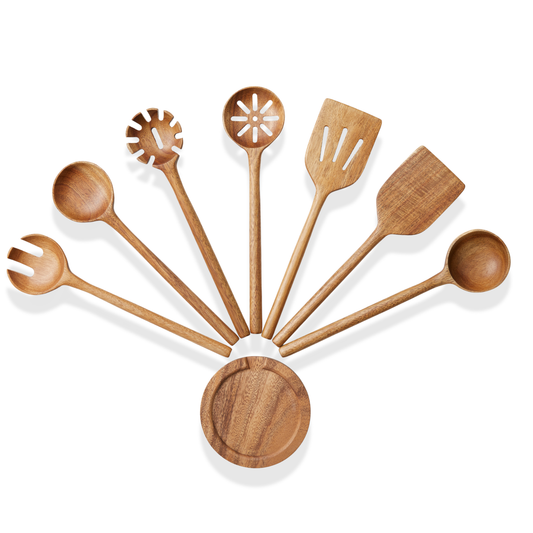 Bikolo® Acacia Keukengerei Set 7-Delig + Lepelhouder