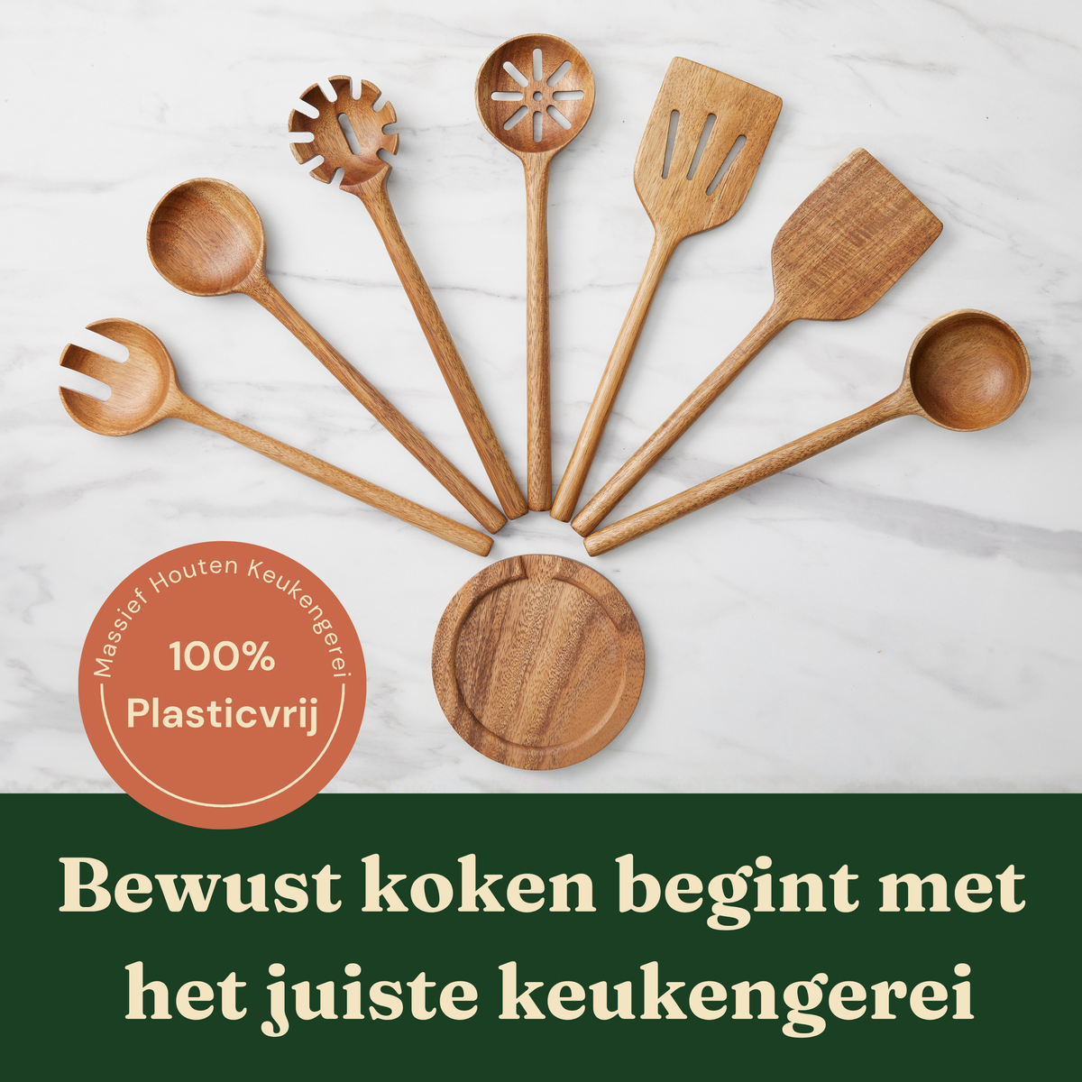 Bikolo® Acacia Keukengerei Set 7-Delig + Lepelhouder