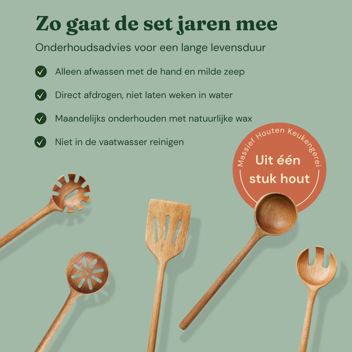 Bikolo® Acacia Keukengerei Set 7-Delig + Lepelhouder