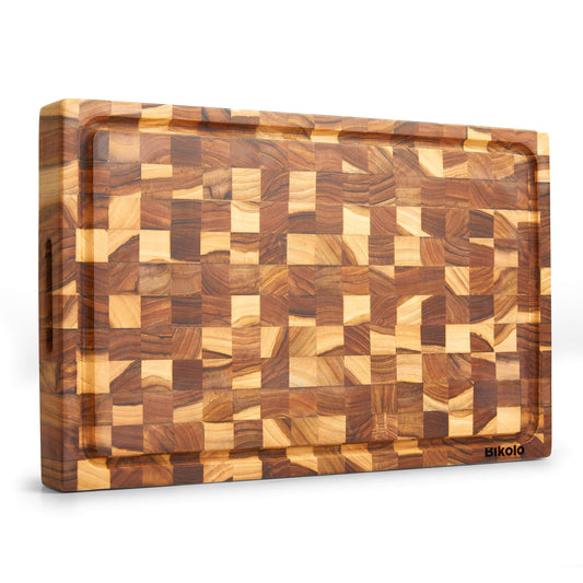 hakblok kopshout en end grain van teakhout