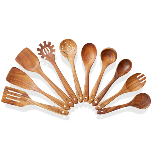 Bikolo® Keukengerei Set 10-Delig – Teakhout – Spatelset