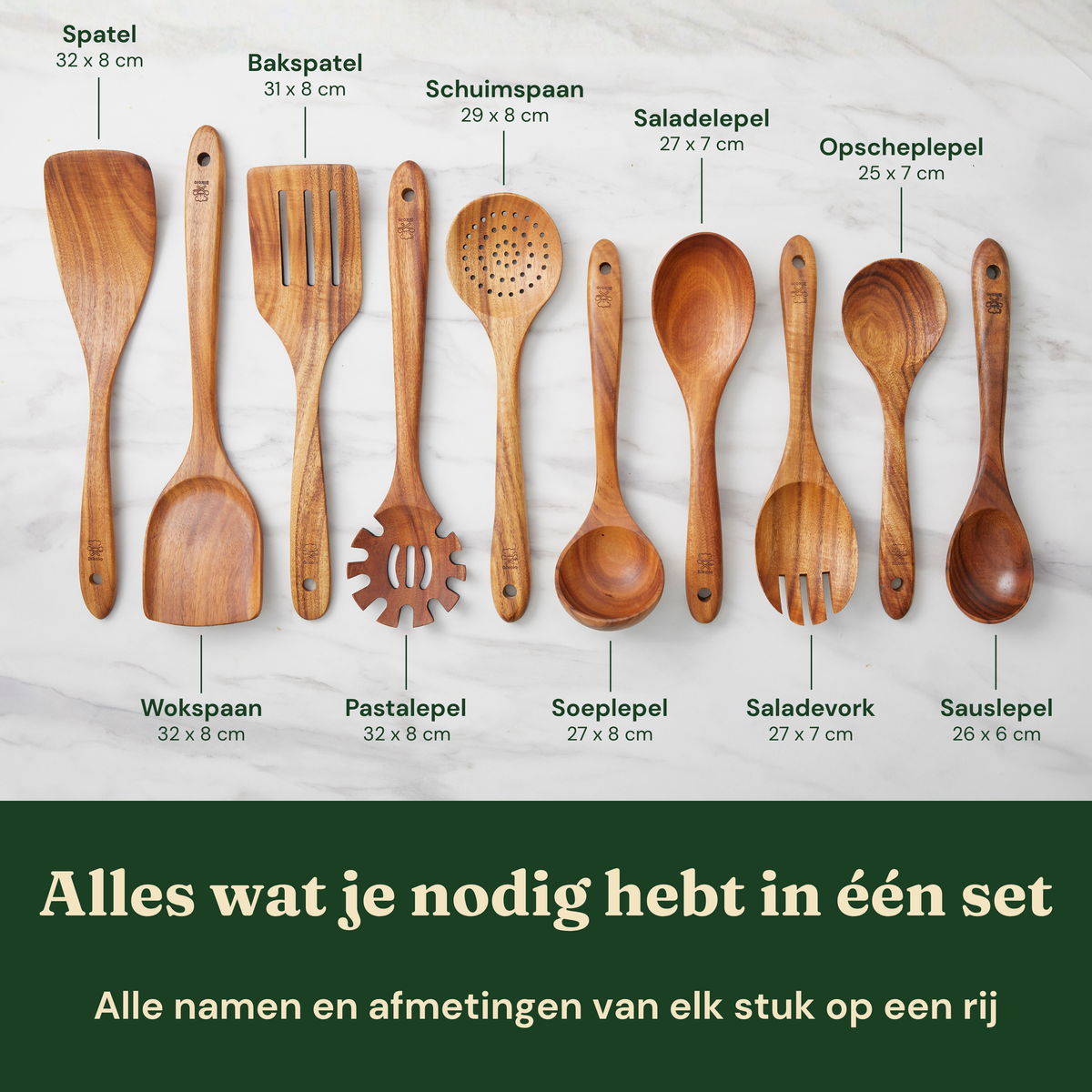 Bikolo® Keukengerei Set 10-Delig – Teakhout – Spatelset