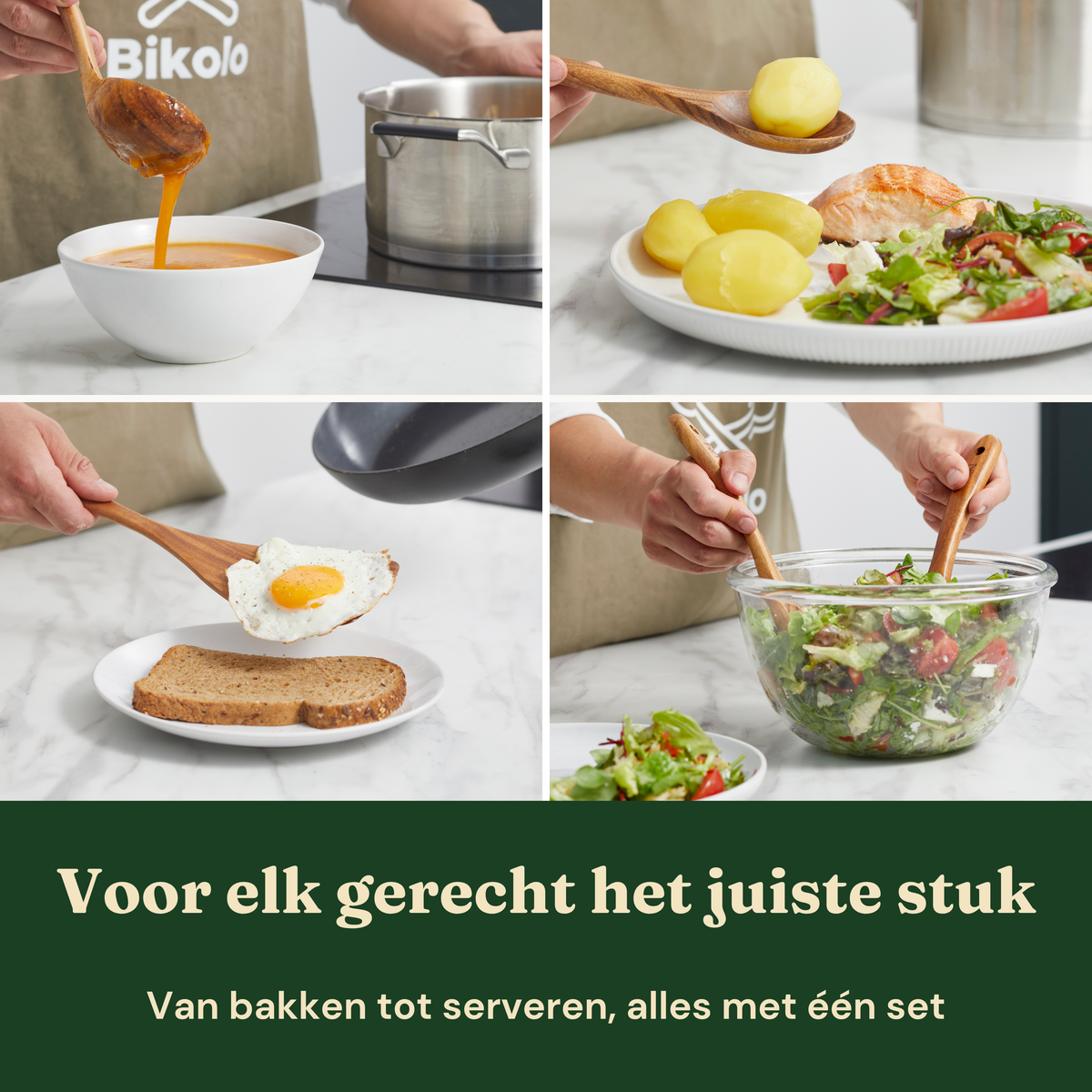 Bikolo® Keukengerei Set 10-Delig – Teakhout – Spatelset