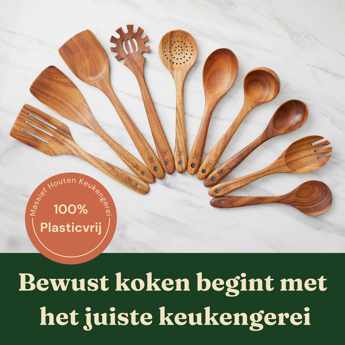Bikolo® Keukengerei Set 10-Delig – Teakhout – Spatelset