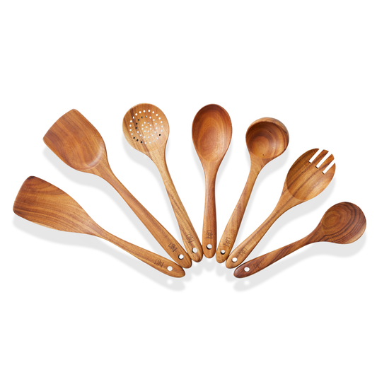 Bikolo® Houten Spatelset 7-Delig – Keukengerei Set Teakhout