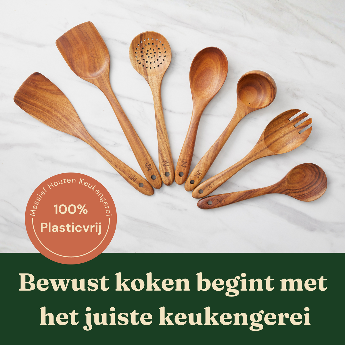 Bikolo® Houten Spatelset 7-Delig – Keukengerei Set Teakhout