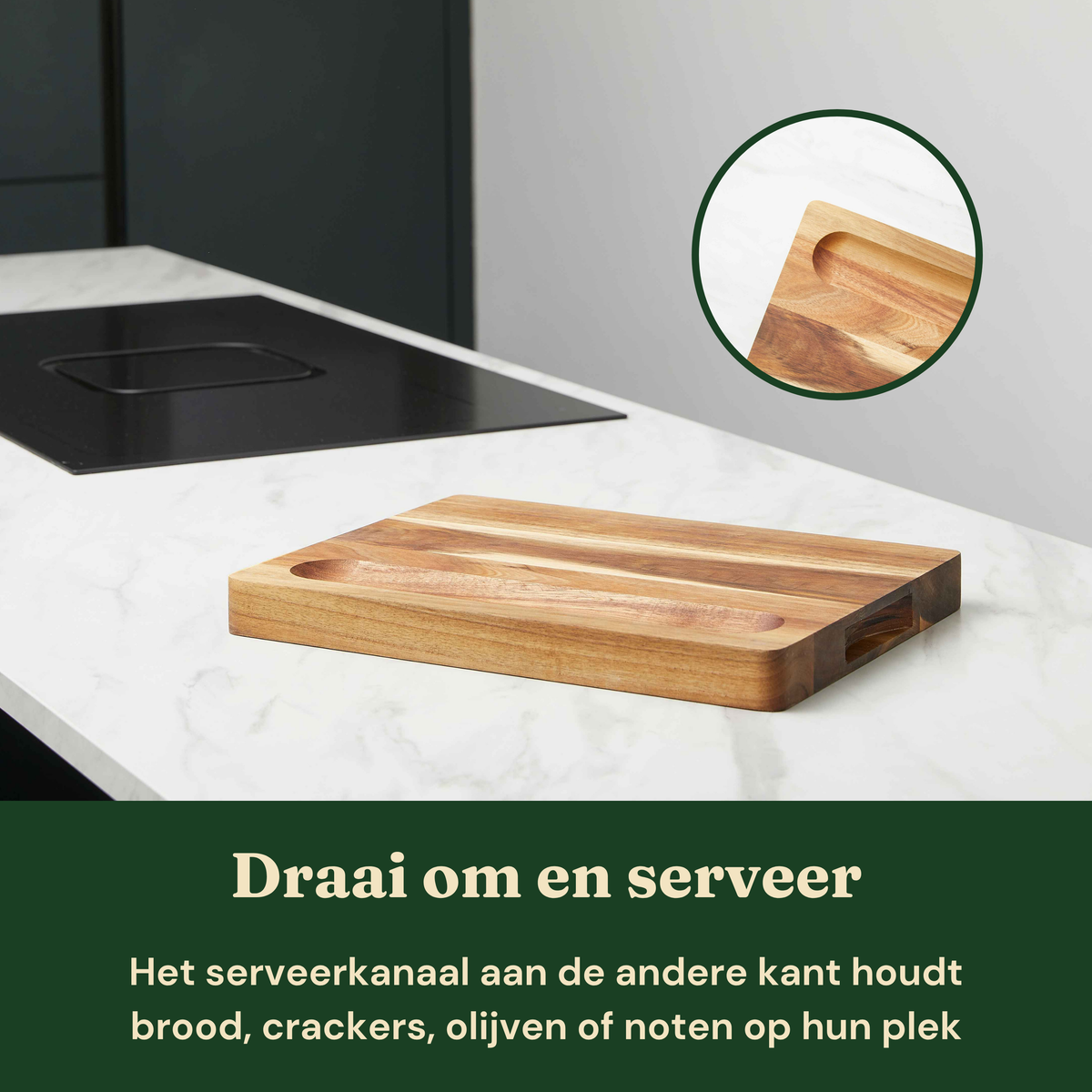 Bikolo® Houten Snijplank Acacia Extra Dik 4 cm – Met Sapgeul, Serveerkanaal & Handvaten