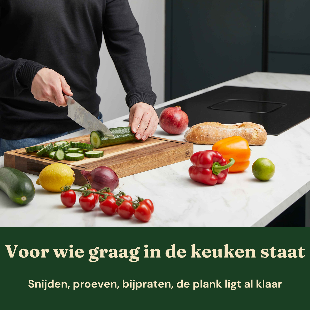 Bikolo® Houten Snijplank Acacia Extra Dik 4 cm – Met Sapgeul, Serveerkanaal & Handvaten