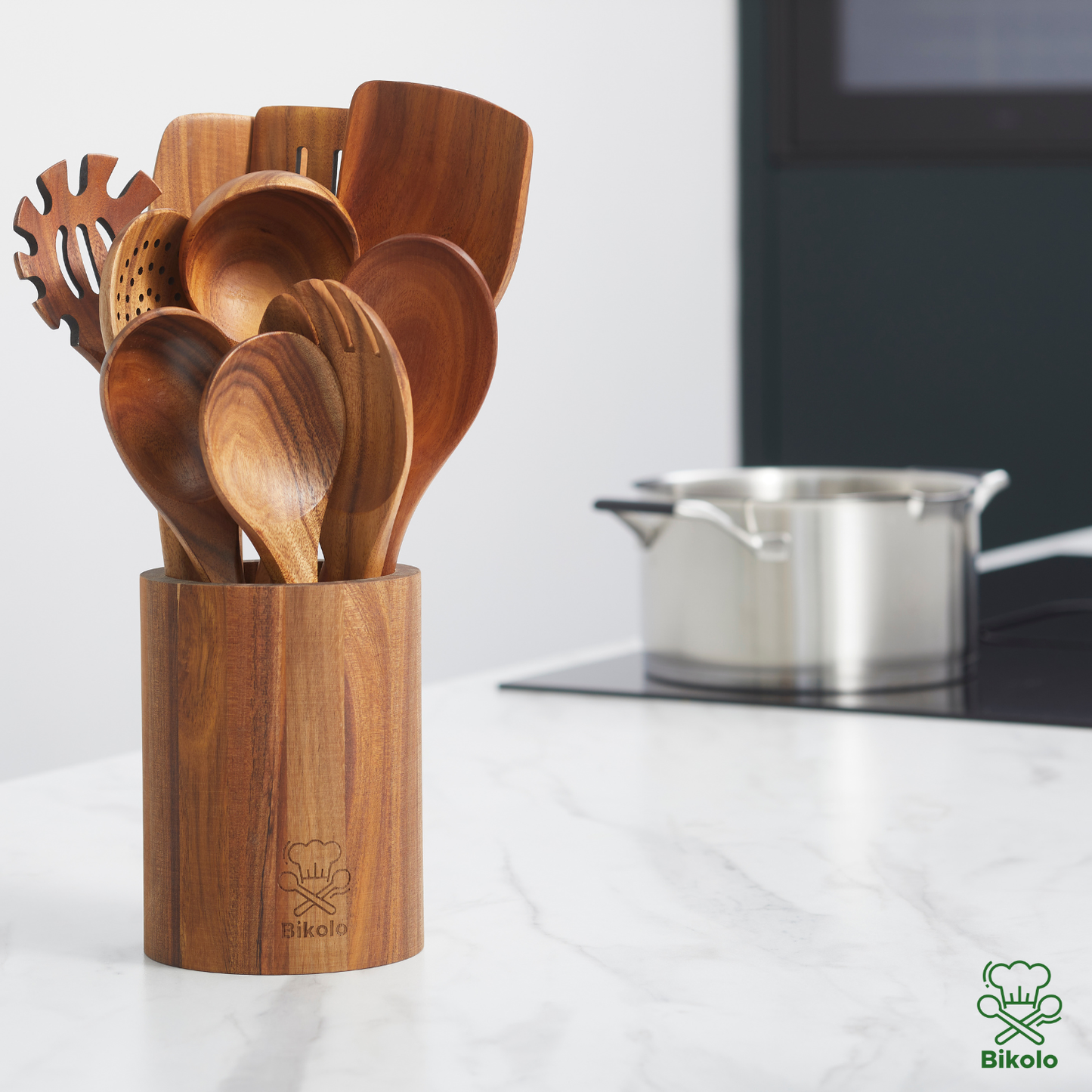 Bikolo® Kookgerei Set 10-Delig + Keukengerei Houder