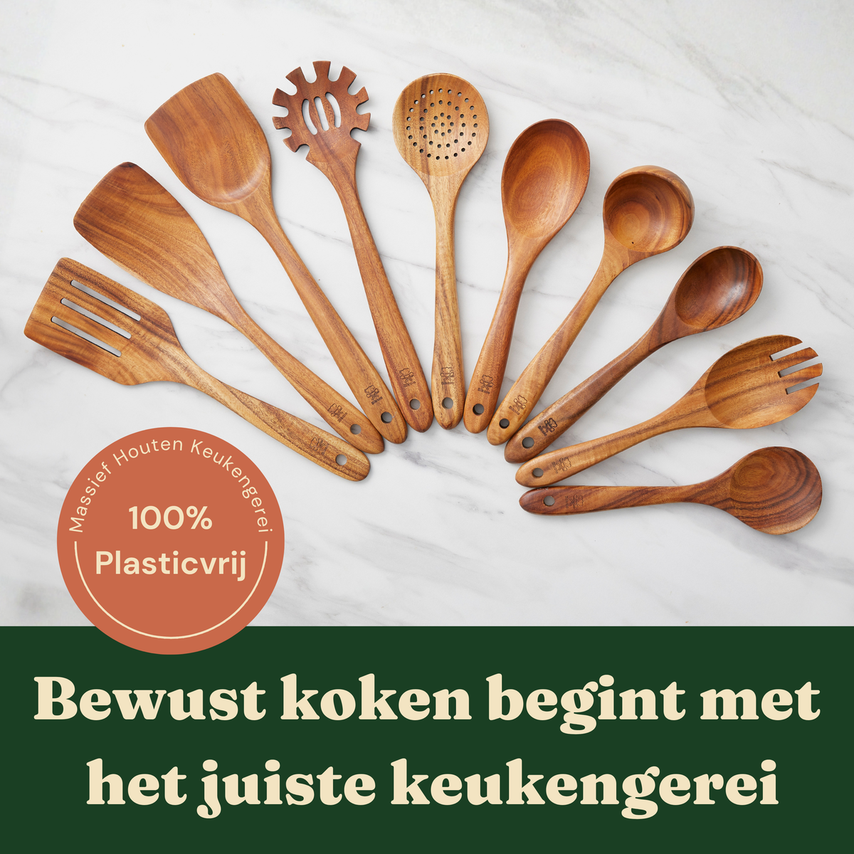 Bikolo® Houten Keukengerei Set 10-Delig met Houder