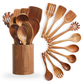 Bikolo® Houten Keukengerei Set 10-Delig met Houder – Teakhout
