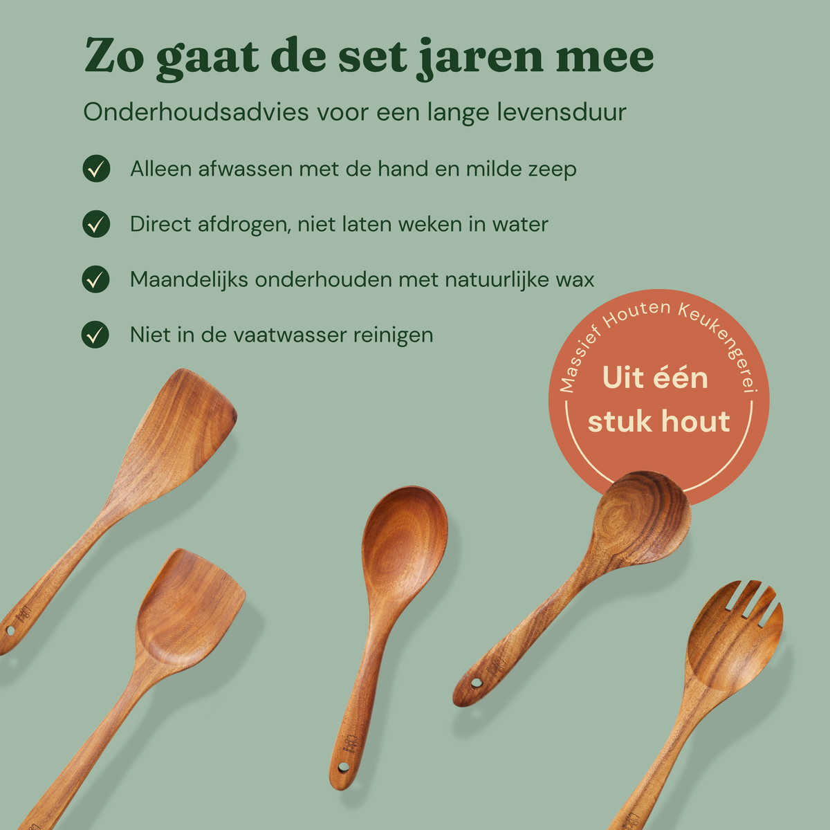 Bikolo® Kookgerei Set 7-Delig met Keukengerei Houder – Teakhout