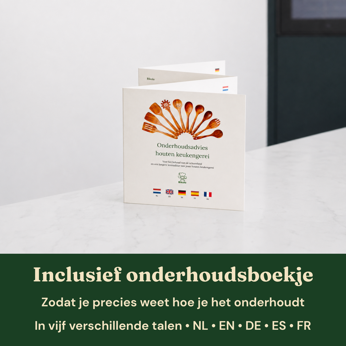 Bikolo® Kookgerei Set 7-Delig met Keukengerei Houder – Teakhout