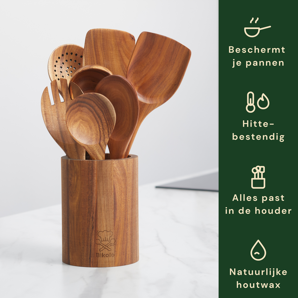 Bikolo® Kookgerei Set 7-Delig met Keukengerei Houder