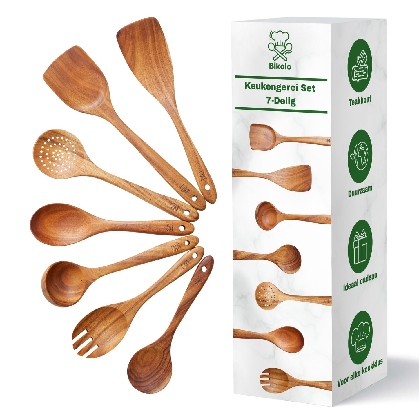 keukengerei set 7-delig van hout met houder