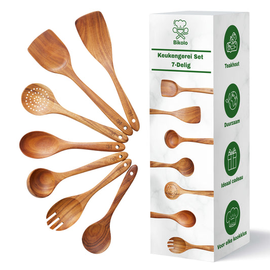 keukengerei set 7-delig van hout met houder