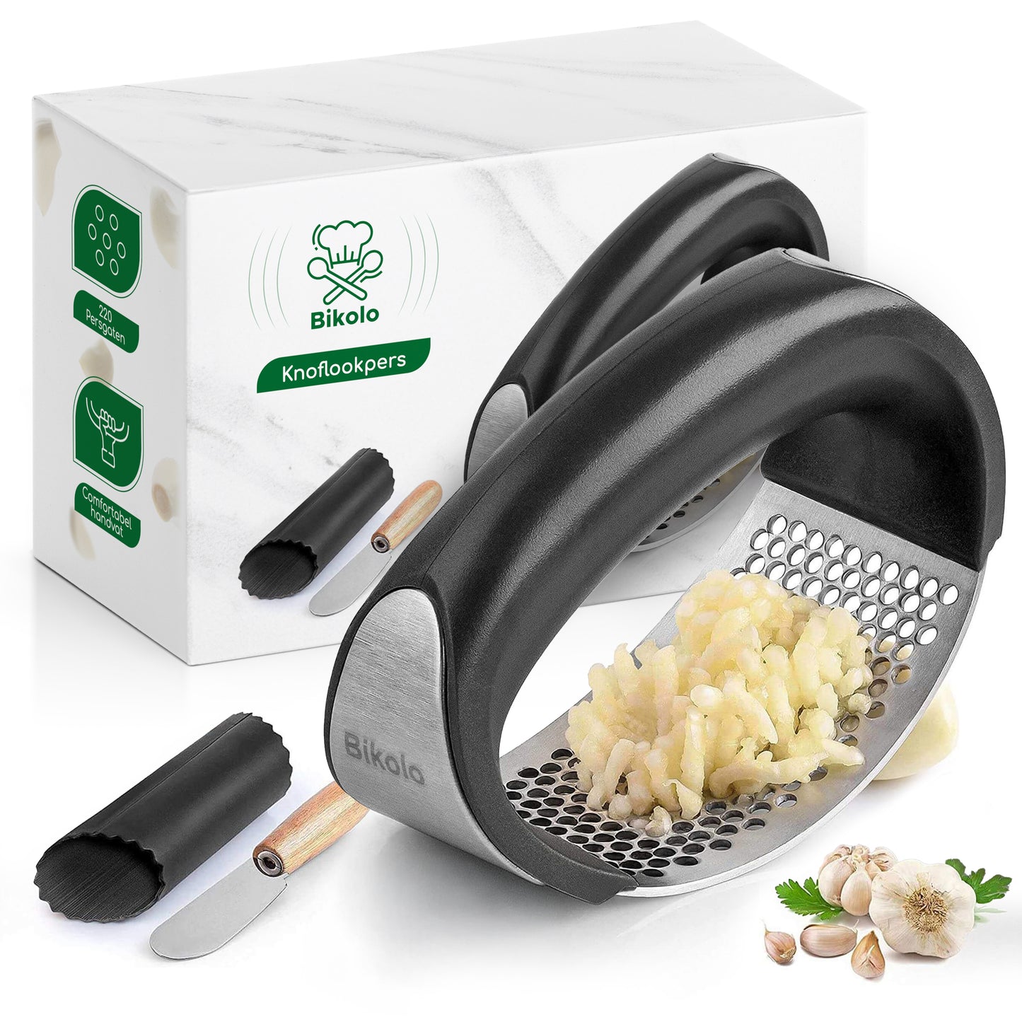 knoflookpers rond design met abs handvat