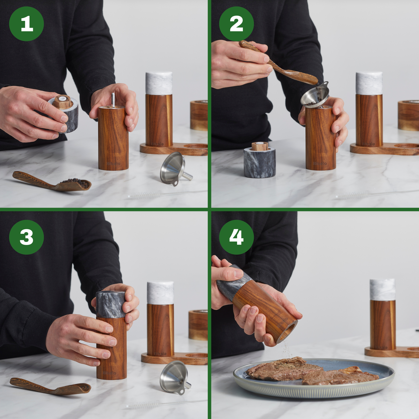 Bikolo® Peper- en Zoutmolen Set - Hout - Marmer - Klein