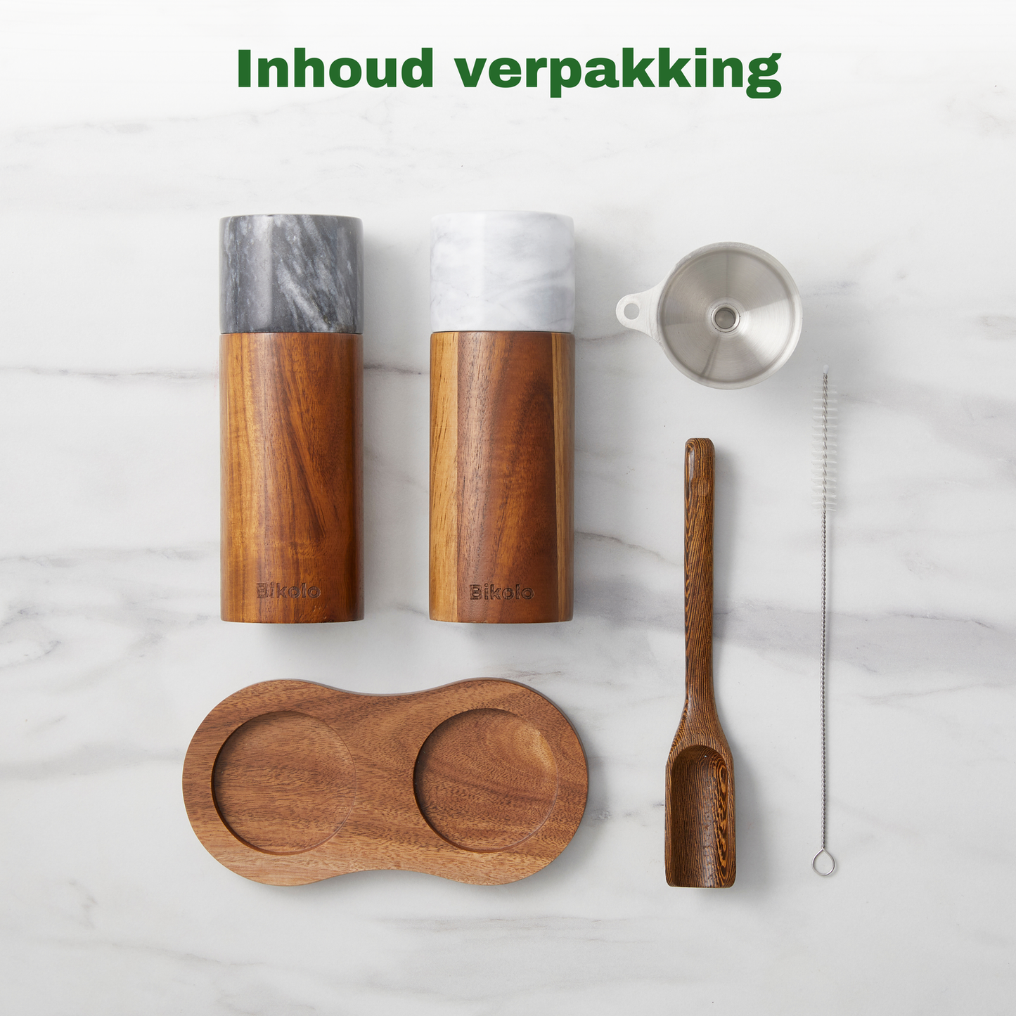 Bikolo® Peper- en Zoutmolen Set - Hout - Marmer - Klein
