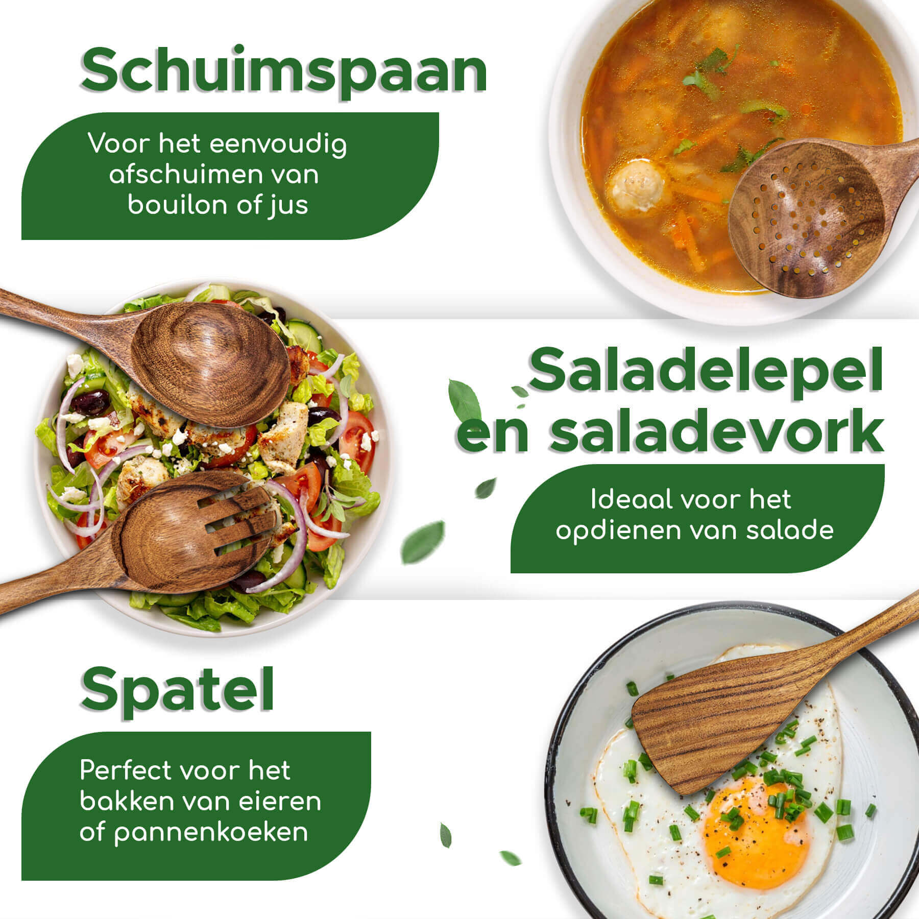 houten saladelepel en saladevork