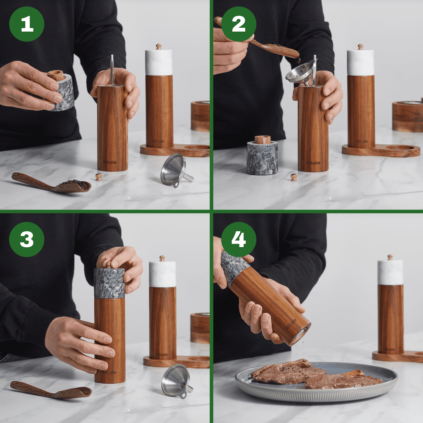 Peper- en Zoutmolen Set - Hout - Marmer