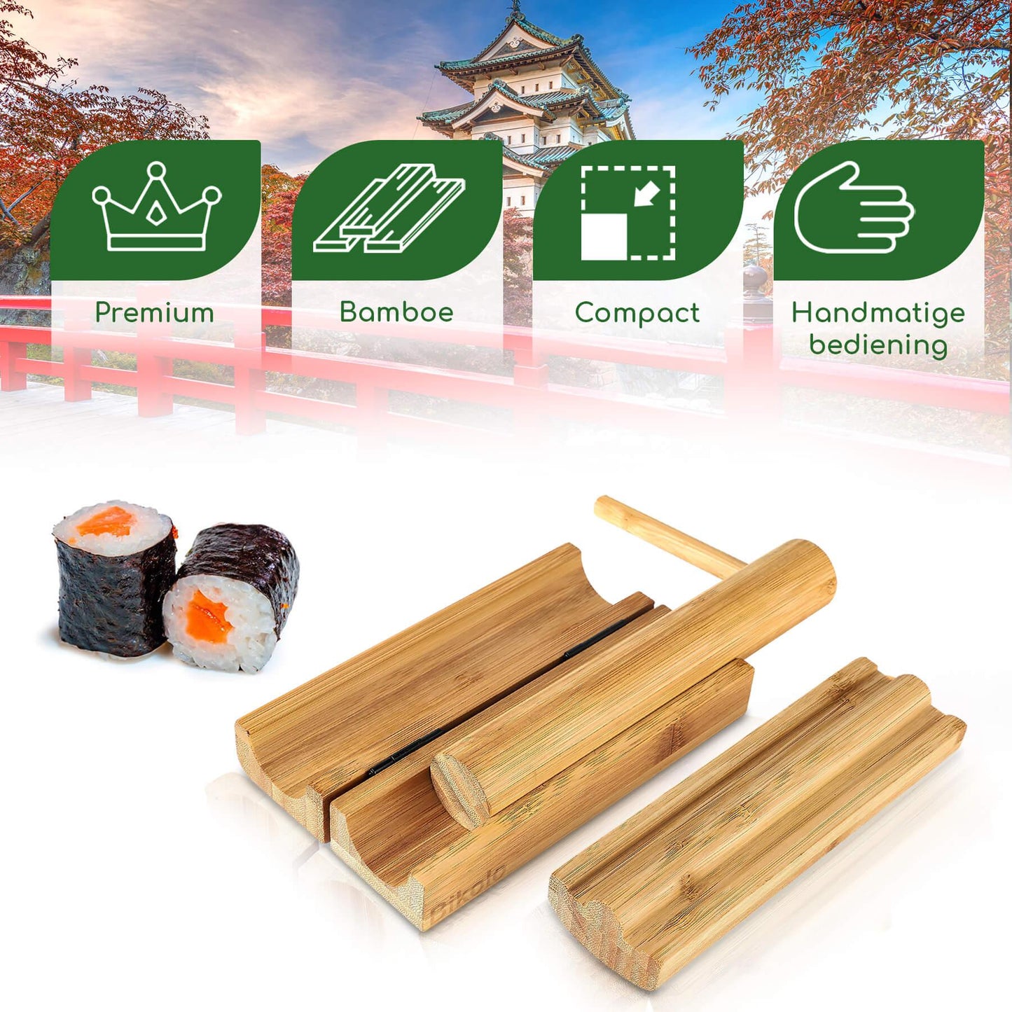 sushimaker van bamboe hout voor het maken van echt japanse sushi rollen